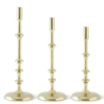 GOLD METAL RIBBED CANDLESTICKS - SET OF THREE