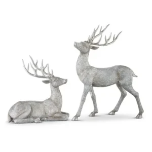 GRAY/ SILVER GLITTERED DEER - SET OF 2