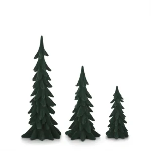 DARK GREEN VELVET TREES - SET OF 3