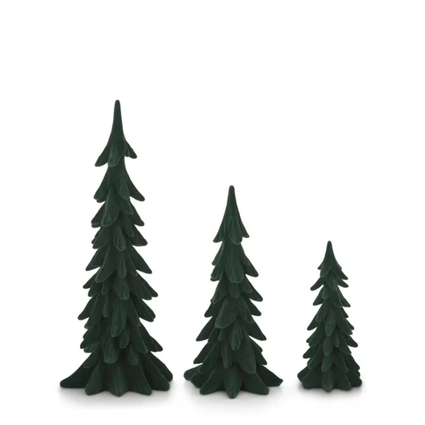DARK GREEN VELVET TREES - SET OF 3