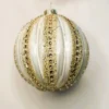 4" WHITE/ GOLD JEWELED STRIPE ORNAMENT