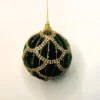 4" DARK GREEN/ GOLD JEWELED SCALLOPED VELVET ORNAMENT
