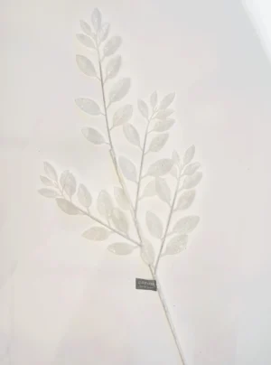 30" WHITE GLITTER LEAF SPRAY