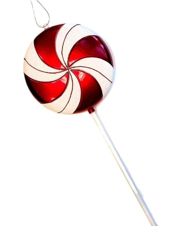 24" CANDY RED/ WHITE SHATTERPROOF LOLLIPOP ORNAMENT