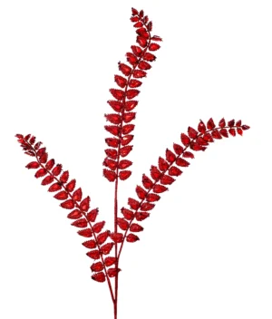 34.5" RED JEWELED GLITTER FERN SPRAY