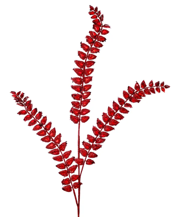 34.5" RED JEWELED GLITTER FERN SPRAY