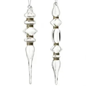 9-10" CLEAR/ GOLD GLASS GLITTER RING FINIAL ORNAMENT - TWO ASSORTED