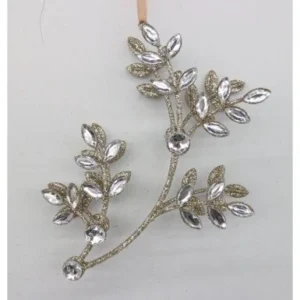 8.5" CLEAR/ GOLD GLITTER WIRE JEWEL FLOWER BRANCH ORNAMENT