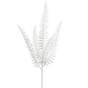 25" WHITE GLITTERED FERN SPRAY