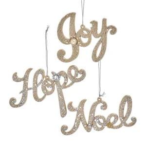 2-3" PLATINUM GLITTER WORD ORNAMENT (JOY, HOPE, NOEL)