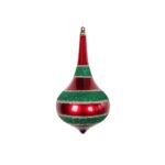 8" RED/GREEN/ CHAMPAGNE STRIPE FINIAL GLITTER ORNAMENT