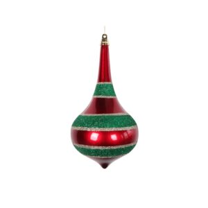 8" RED/GREEN/ CHAMPAGNE STRIPE FINIAL GLITTER ORNAMENT