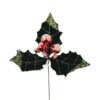 10" DARK GREEN/ RED HOLLY BERRY STEM WITH GOLD ACCENTS