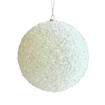 120MM WHITE GLITTER BALL ORNAMENT