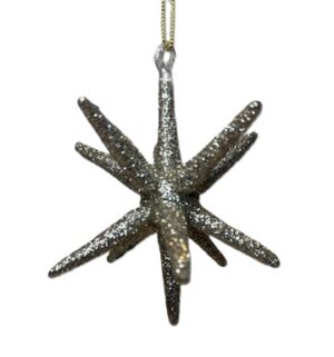 4" PLATINUM GLITTER GLASS POINT STAR ORNAMENT