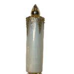 6" WHITE/ GOLD GLASS CANDLE CLIP ORNAMENT