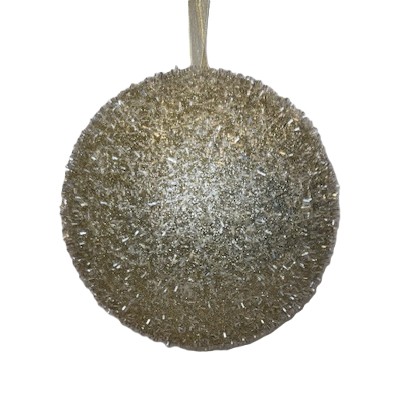 200MM CHAMPAGNE GLITTER/ TINSEL BALL ORNAMENT