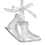 4.2" SILVER/ WHITE GLITTER ICE SKATE ORNAMENT