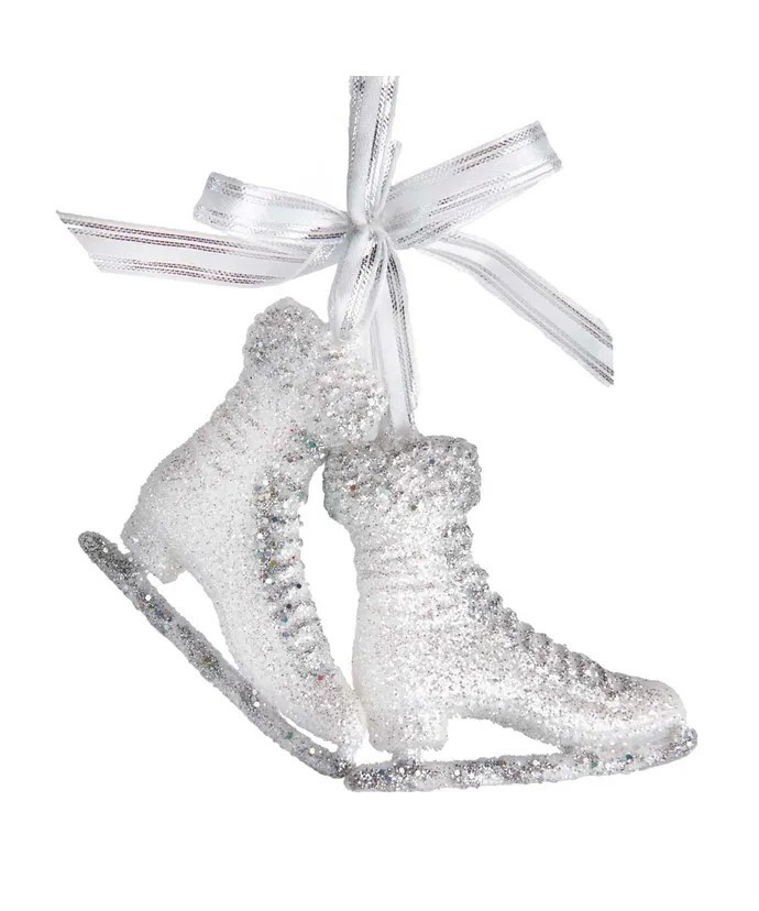 4.2" SILVER/ WHITE GLITTER ICE SKATE ORNAMENT