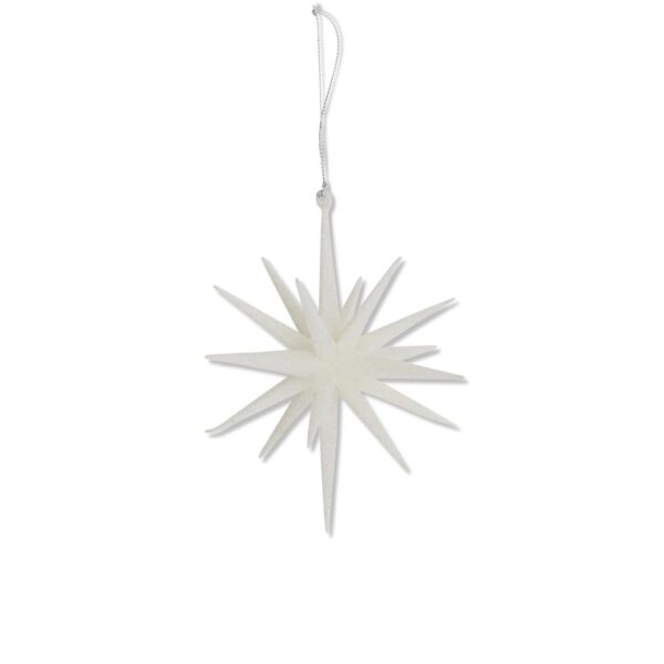 6" WHITE GLITTER 18 POINT STAR ORNAMENT