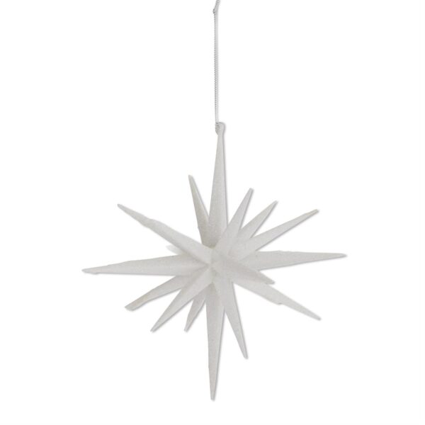 8" WHITE GLITTER 18 POINT STAR ORNAMENT