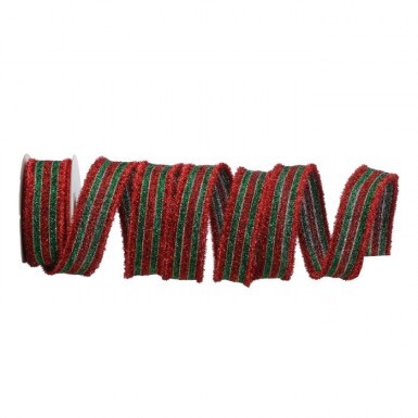 1.5"x10Y RED/ GREEN WIRED TINSEL RIBBON