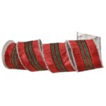 4"x5Y RED/ GREEN/ SILVER TINSEL TRIM METALLIC DUPION RIBBON