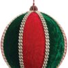 8" GREEN/ RED/ GOLD DIAMOND VELVET BALL ORNAMENT