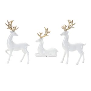 WHITE/ GOLD RESIN DEER - SET OF 3
