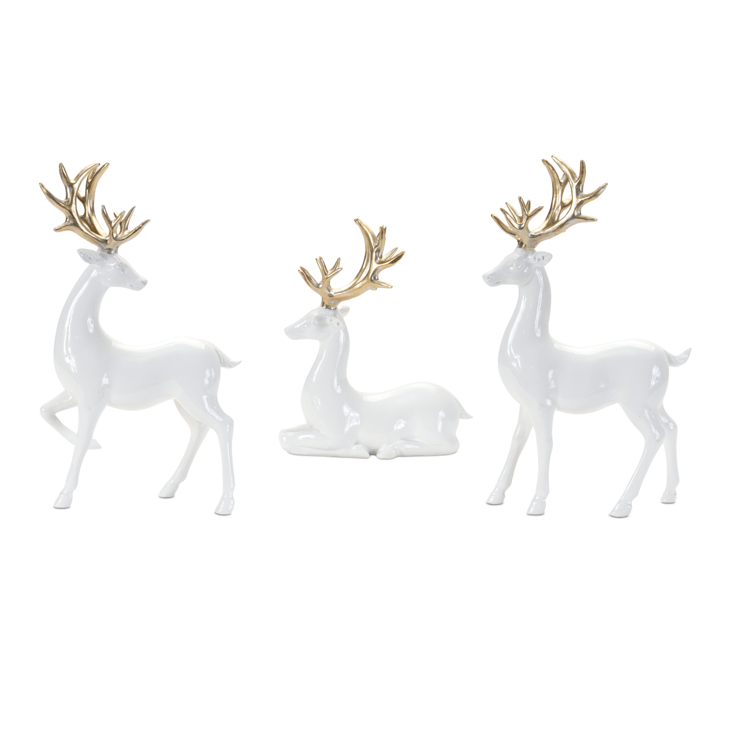 WHITE/ GOLD RESIN DEER - SET OF 3