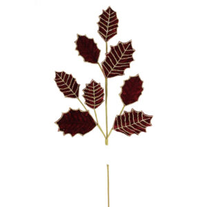 26.5" BURGUNDY/ PLATINUM GLITTER HOLLY SPRAY