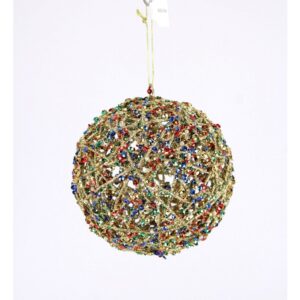 6" GOLD/ MULTI-COLORED SEQUIN TWIG BALL ORNAMENT