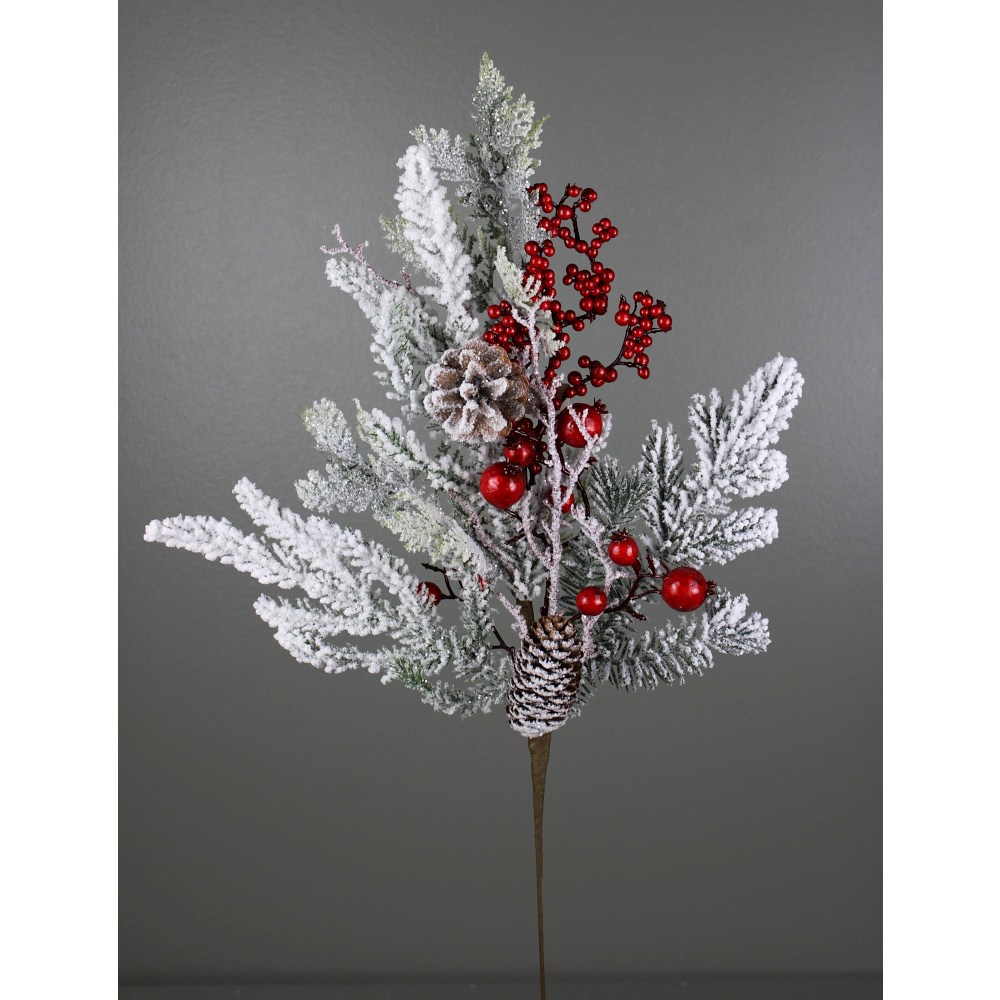 24" SNOW PINE/ RED BERRY/ PINECONE SPRAY