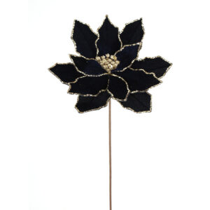 20" DARK BLUE WITH PLATINUM GLITTER POINSETTIA STEM