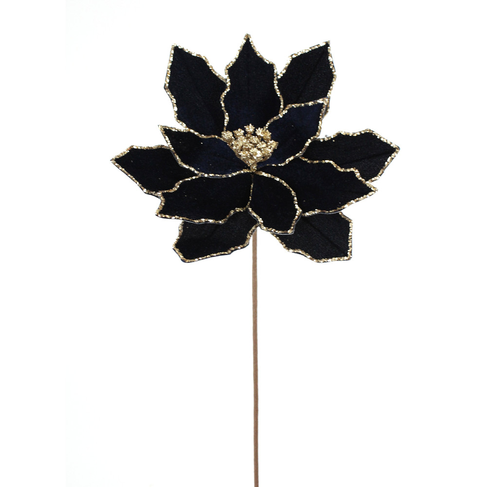 20" DARK BLUE WITH PLATINUM GLITTER POINSETTIA STEM