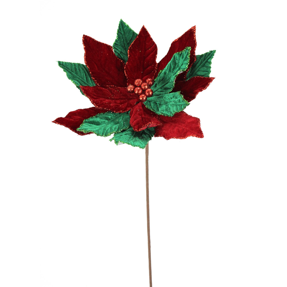 20" RED/ HOLIDAY GREEN POINSETTIA STEM