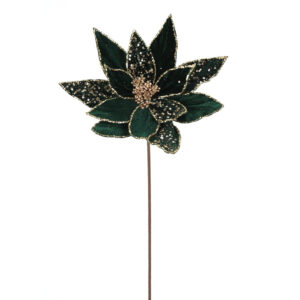 20" DARK GREEN WITH CHAMPAGNE/GOLD GLITTER POINSETTIA STEM