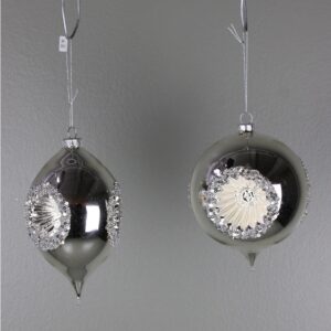 6.75" PLATINUM GLASS REFLECTOR ORNAMENT - TWO ASSORTED