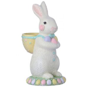 9" RESIN SUGARED BUNNY WITH BASKET