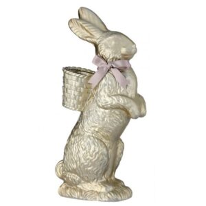 14" CHAMPAGNE RESIN STANDING CHOCOLATE BUNNY WITH BASKET