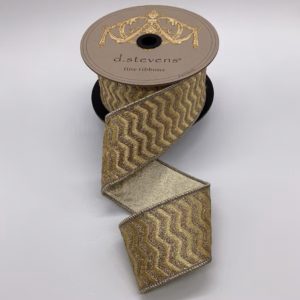 2.5"x10Y GOLD/ SILVER METALLIC BULLION CHEVRON WAVE PATTERN WIRED RIBBON