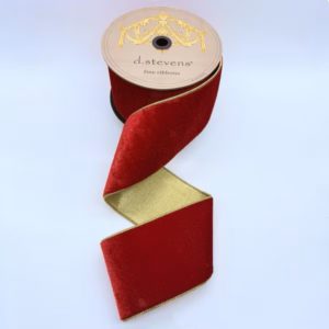 4"x10Y RED ICE VELVET WITH METALLIC GOLD BACK WIRED RIBBON