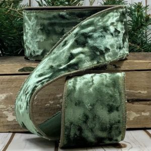 2.5"x10Y MOSS CRUSHED VELVET WIRED RIBBON