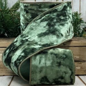 4"x10Y MOSS CRUSHED VELVET WIRED RIBBON