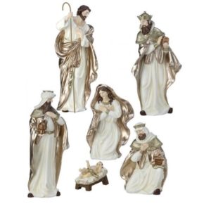 7-18” IVORY/ GOLD RESIN NATIVITY - SET OF 6