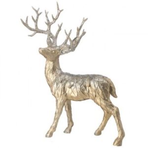 14-22" RESIN CHAMPAGNE LEAF GLITTER STANDING/ LAYING DEER - SET OF 2