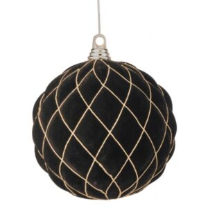 200MM BLACK VP FLOCKED WITH GLITTER DIAMOND DESIGN BALL ORNAMENT