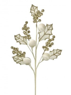 24" CREAM VELVET BALL/ LEAF WITH BERRY SPRAY
