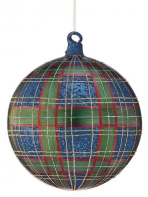6" GLASS RED/BLUE/GOLD PLAID ORNAMENT