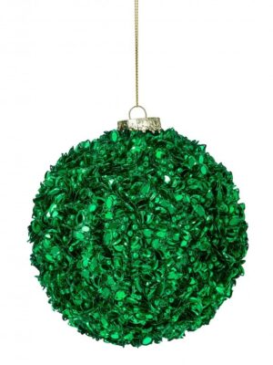 5" HOLIDAY GREEN GLITTER/ SEQUIN BALL ORNAMENT